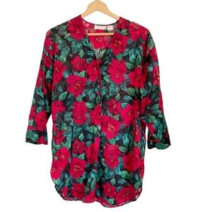 Vintage Victorias secret poinsettia floral pop over button night shirt size S